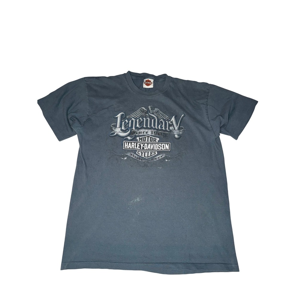 Harley Davidson Vintage Mens Large Blue Hawkeye Coralville Iowa Single Stitch